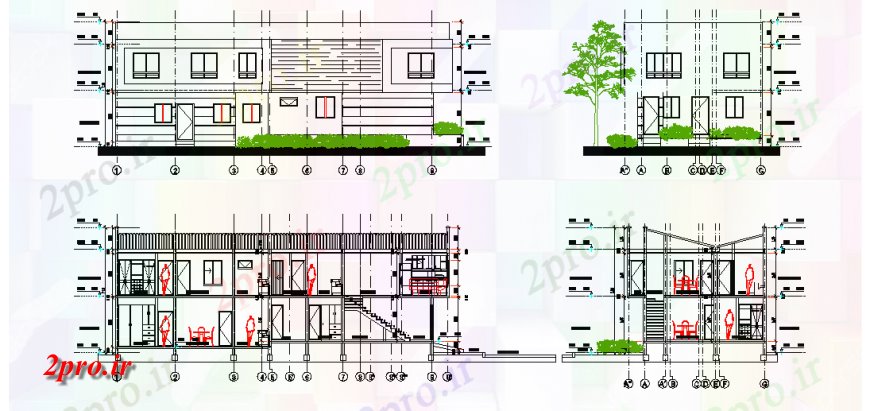 دانلود نقشه مسکونی ، ویلایی ، آپارتمان نما از برنامه های از گوشه خانه طراحی 7 در 18 متر (کد123628)