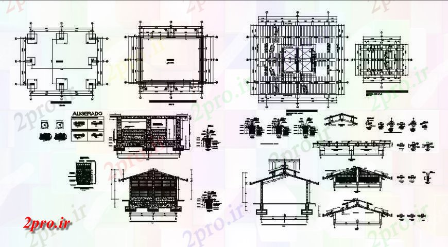 دانلود نقشه جزئیات ساخت و ساز طرحی سقف و پایه و اساس ستون  بلوک ساخت و ساز (کد123694)