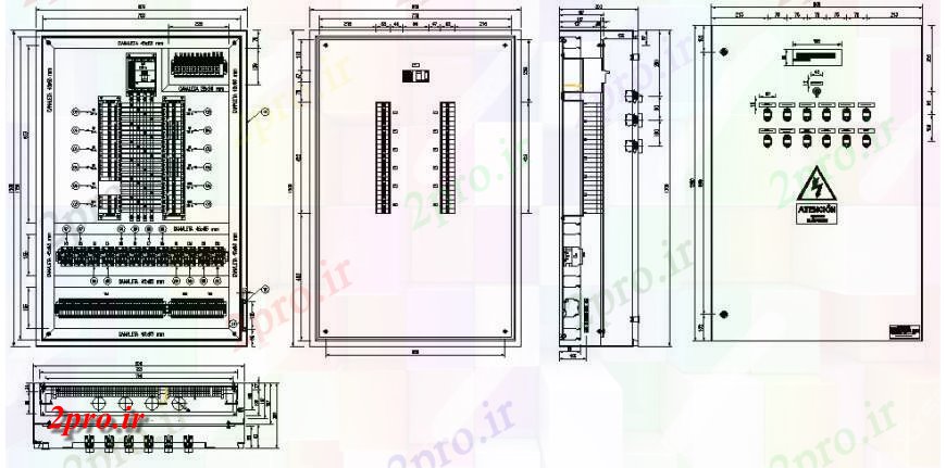 دانلود نقشه اتوماسیون و نقشه های برق واحد کابینت های برق نما جزئیات  دو بعدی   (کد123698)