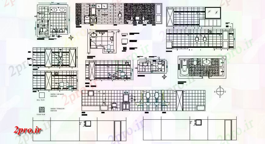 دانلود نقشه حمام مستر منطقه حمام بهداشتی طرحی جزئیات دو بعدی  طرحی دیدگاه و نما  (کد123722)