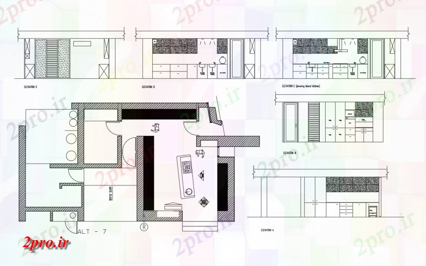 دانلود نقشه جزئیات طراحی ساخت آشپزخانه نما از آشپزخانه با طراحی  جزئیات (کد123734)
