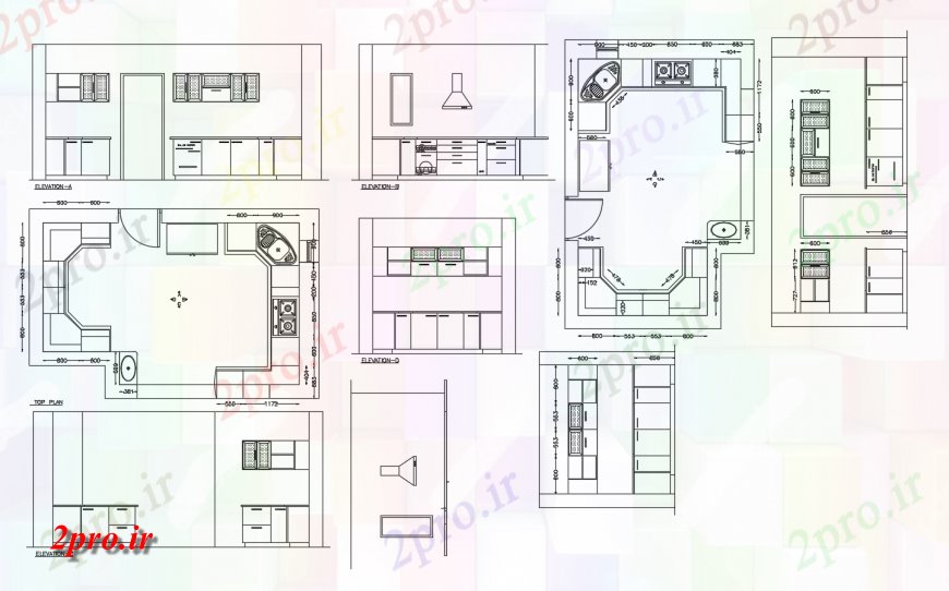 دانلود نقشه جزئیات طراحی ساخت آشپزخانه طرحی چیدمان و نما از آشپزخانه  (کد123735)