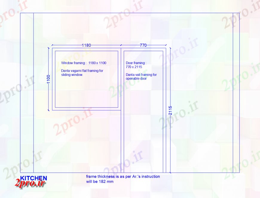 دانلود نقشه جزئیات طراحی در و پنجره  پنجره آشپزخانه و فریم درب جزئیات  (کد123736)