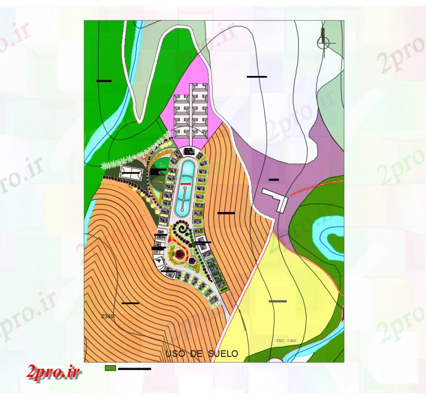 دانلود نقشه برنامه ریزی شهری جزئیات ناحیه ای توپوگرافی از یک منطقه دو بعدی   (کد123749)