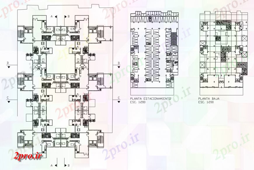 دانلود نقشه مسکونی  ، ویلایی ، آپارتمان  ساخت واحدهای جزئیات  دو بعدی  کار طرحی و پارکینگ (کد123778)