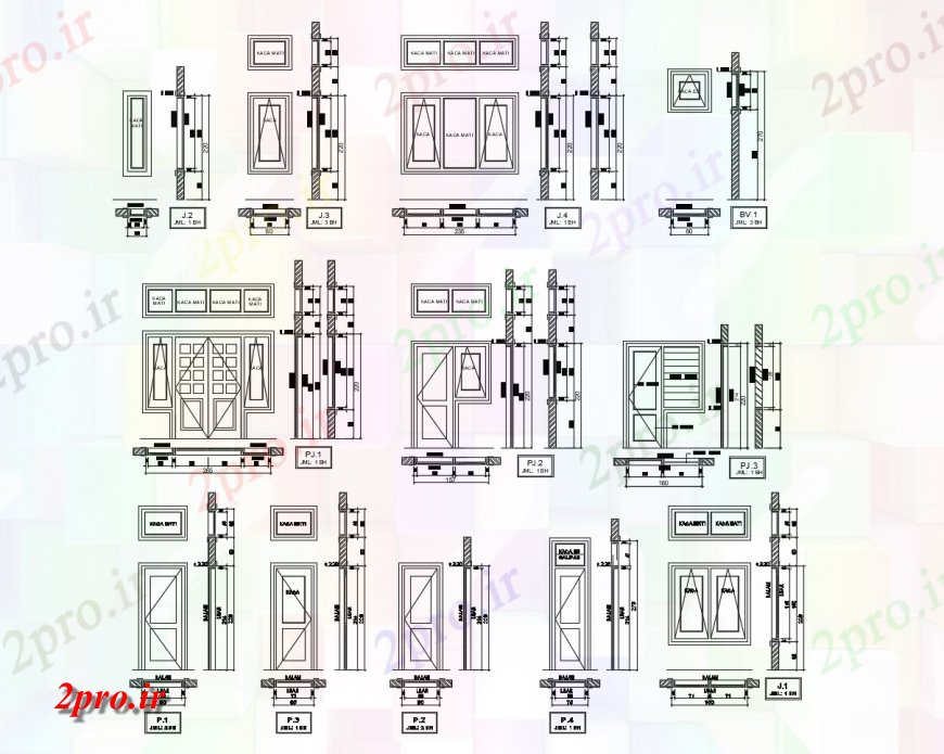 دانلود نقشه جزئیات طراحی در و پنجره درب و پنجره واحد بلوک نما جزئیات دو بعدی 9 در 13 متر (کد123798)