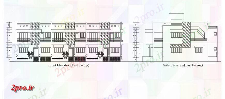 دانلود نقشه مسکونی ، ویلایی ، آپارتمان نما آپارتمان بلوک دو بعدی 7 در 14 متر (کد123805)