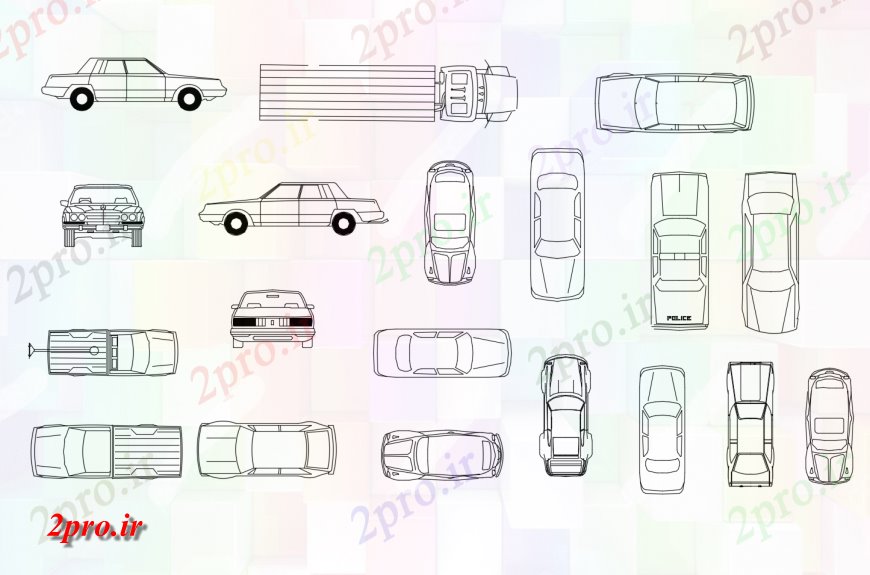 دانلود نقشه بلوک های حمل و نقل بلوک حمل و نقل های مختلف  دو بعدی   چیدمان اتوکد (کد123807)