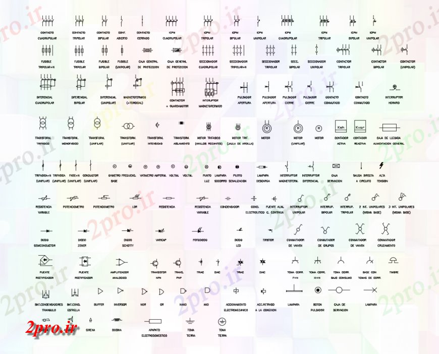 دانلود نقشه اتوماسیون و نقشه های برق بلوک های برق نشانه و علامت جزئیات  دو بعدی   (کد123814)