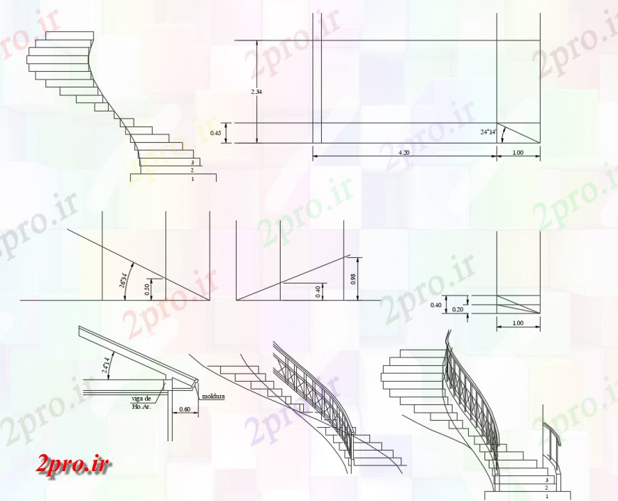 دانلود نقشه جزئیات پله و راه پله   راه پله جزئیات ساخت و ساز  دو بعدی   نما اتوکد (کد123855)