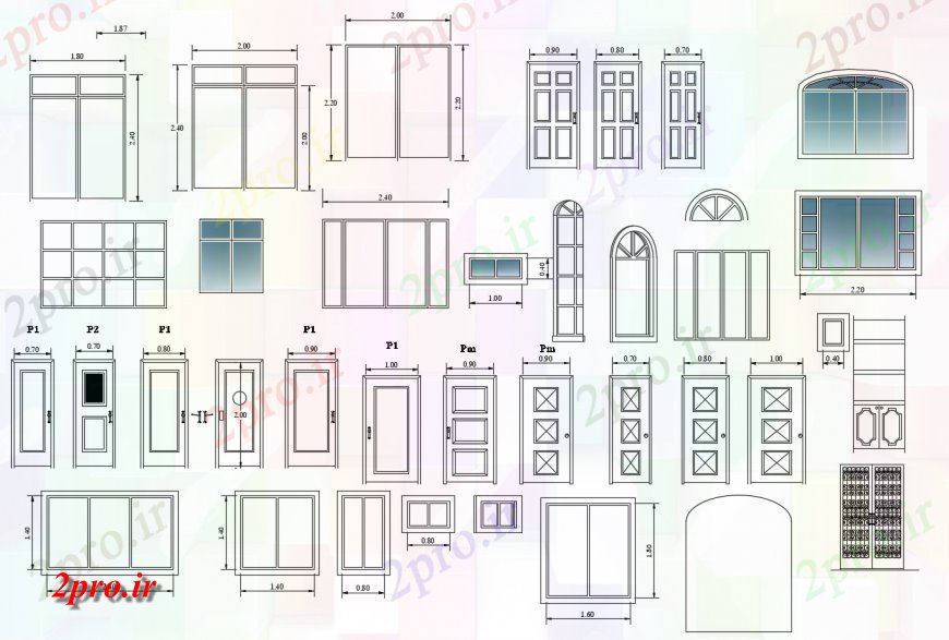 دانلود نقشه جزئیات طراحی در و پنجره  درب و پنجره جزئیات  دو بعدی   (کد123856)