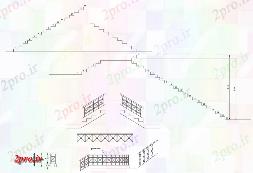 دانلود نقشه جزئیات پله و راه پله   جزئیات راه پله  بلوک ساخت و ساز (کد123858)