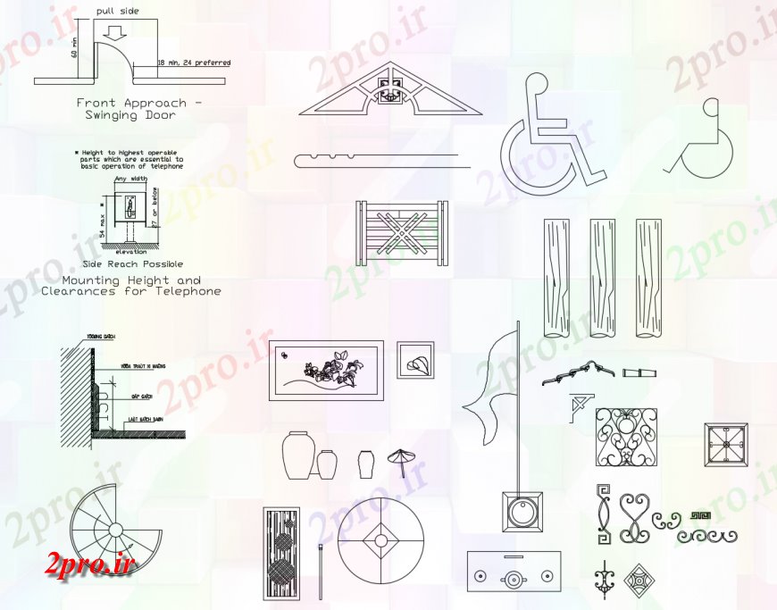 دانلود نقشه بلوک ، آرام ، نماد علامت داخلی و بلوک طراحی  دو بعدی   (کد123868)