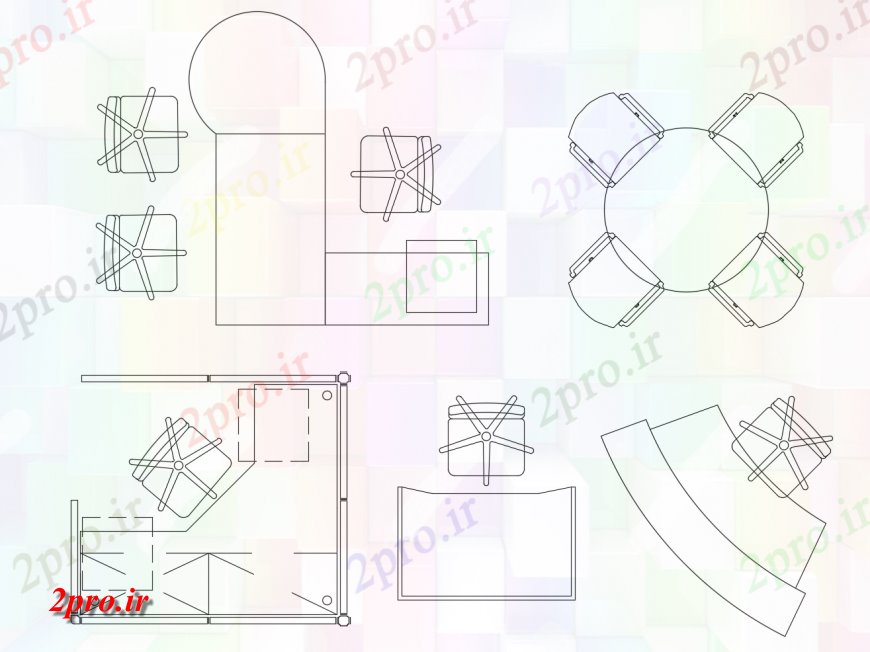 دانلود نقشه بلوک مبلمان نما میز و صندلی واحد دو بعدی    (کد123891)