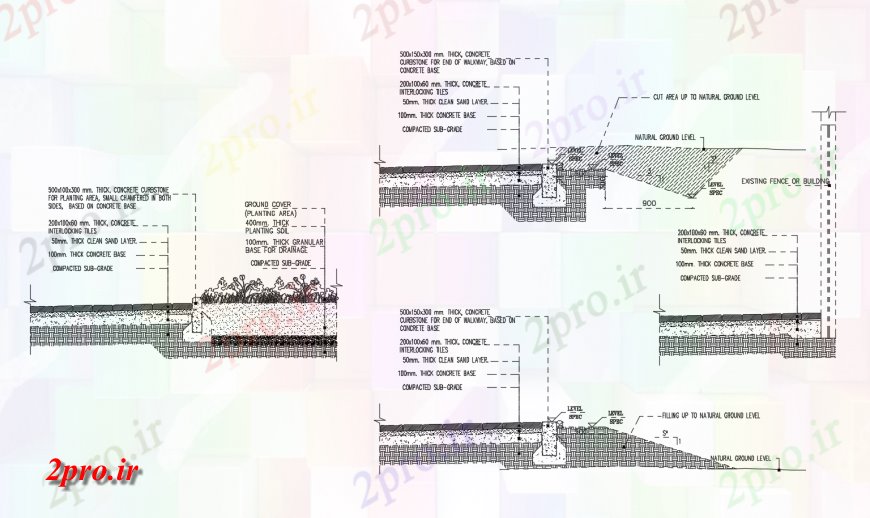 دانلود نقشه جزئیات پله و راه پله  برش از بخش از واحد سنگ تراشی بتن  دو بعدی   (کد123898)