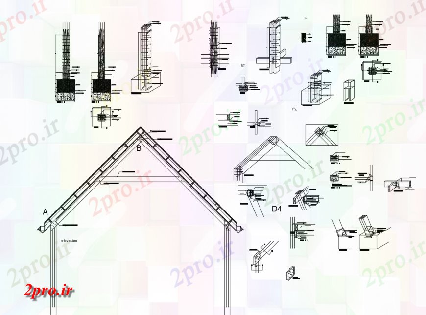 دانلود نقشه جزئیات ساخت و ساز سقف جزئیات خرپا واحد ساخت و ساز (کد123915)