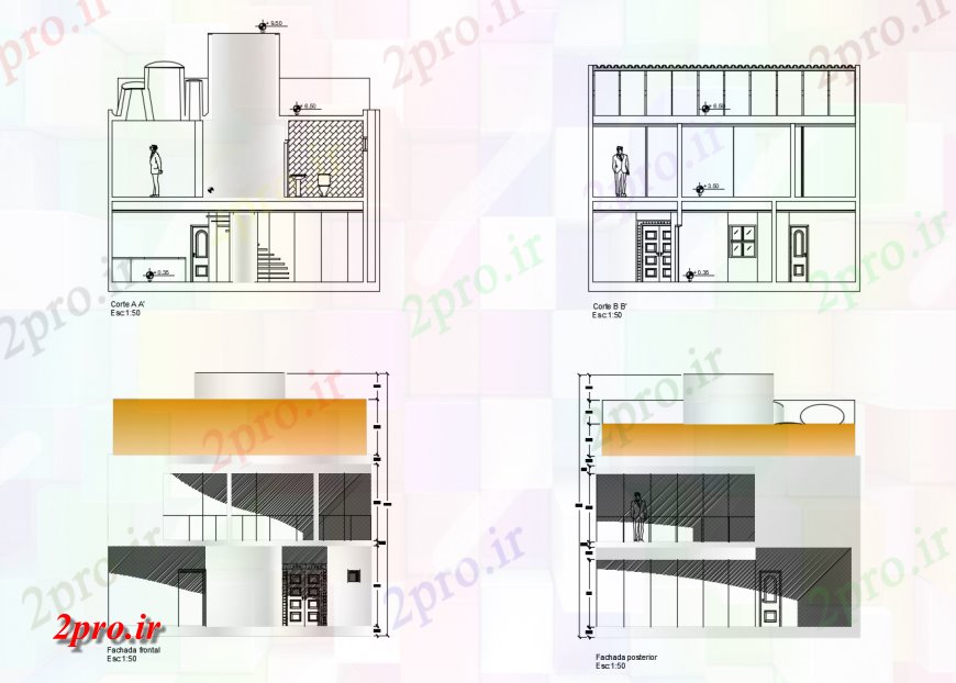 دانلود نقشه مسکونی  ، ویلایی ، آپارتمان  نما و جزئیات مقطعی آپارتمان    (کد123917)