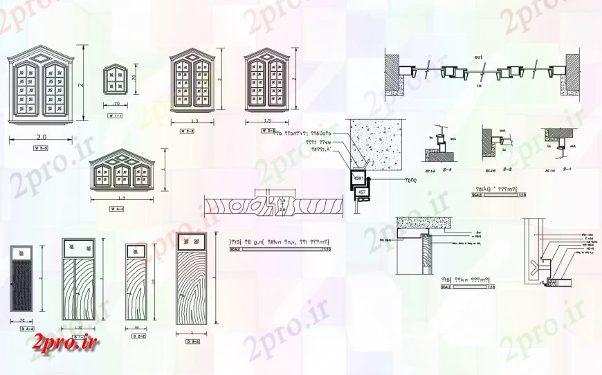 دانلود نقشه جزئیات طراحی در و پنجره  درب و پنجره واحد بلوک جزئیات  دو بعدی   (کد123928)