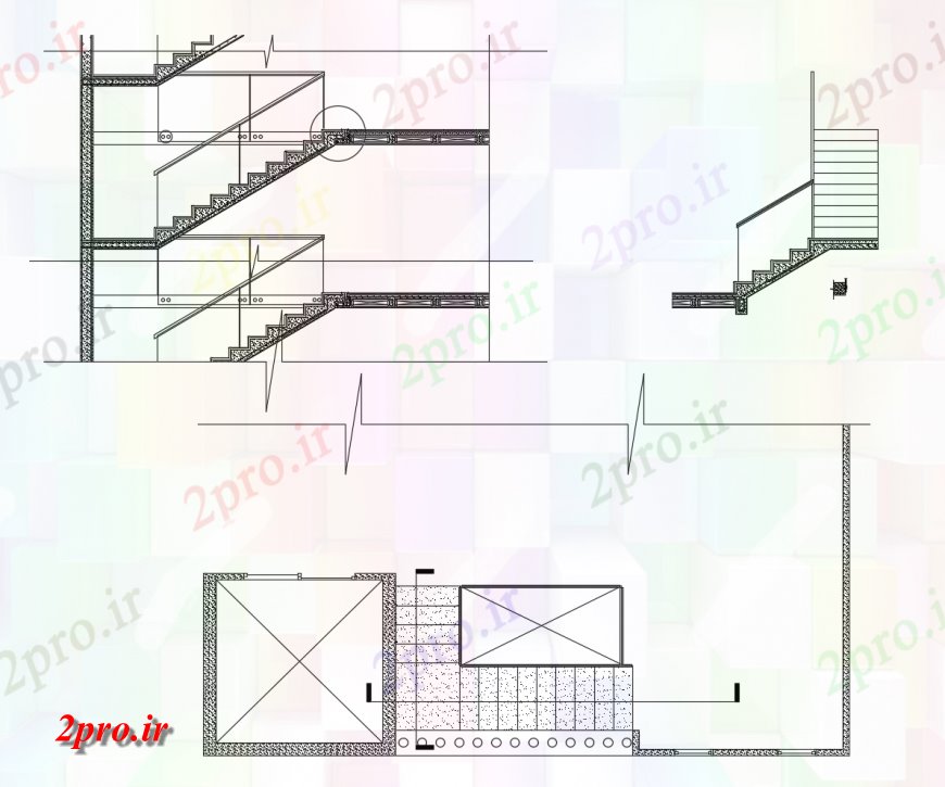 دانلود نقشه جزئیات پله و راه پله   برنامه و جزئیات مقطعی از راه پله  دو بعدی   (کد123932)