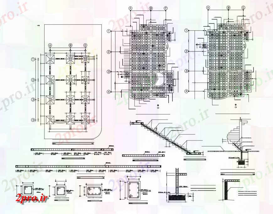 دانلود نقشه جزئیات پله و راه پله   راه پله و جزئیات طرحی پایه بلوک ساختاری  (کد123938)