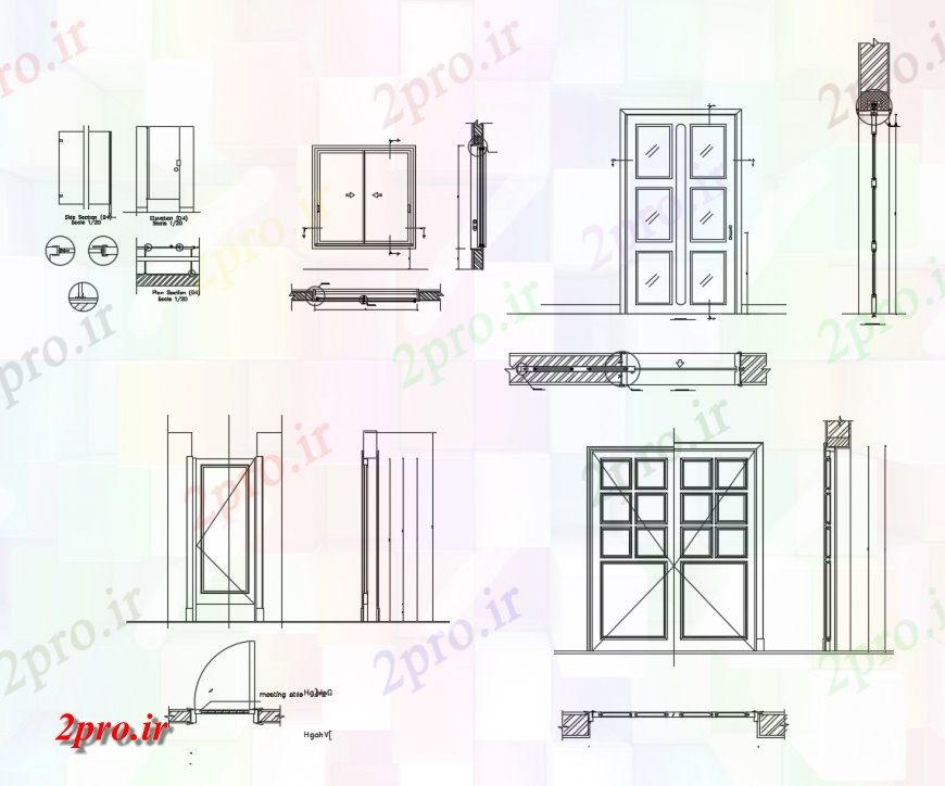 دانلود نقشه جزئیات طراحی در و پنجره  درب و پنجره جزئیات نما  دو بعدی   (کد123944)