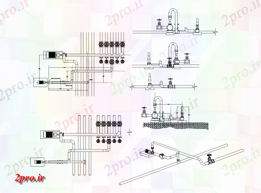 دانلود نقشه جزئیات لوله کشی سیستم لوله کشی توزیع آب جزئیات  دو بعدی   (کد123950)