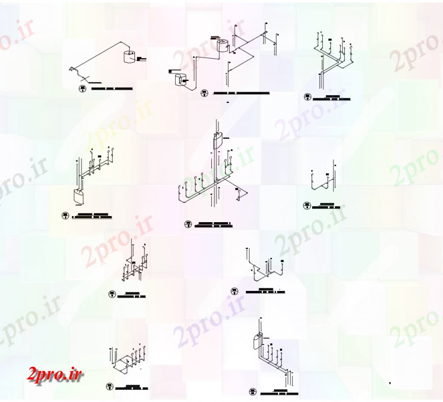 دانلود نقشه جزئیات لوله کشی توزیع آب جزئیات طرحی  دو بعدی   (کد123978)