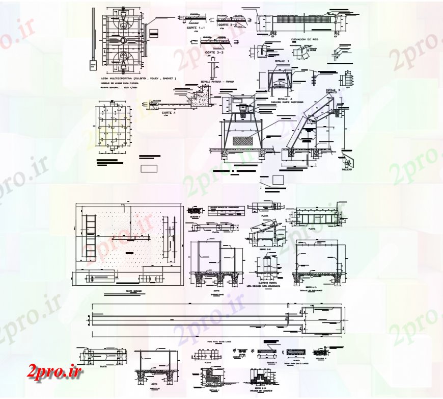 دانلود نقشه ورزشگاه ، سالن ورزش ، باشگاه سبد توپ زمین دادگاه طراحی جزئیات و بخش 20 در 30 متر (کد123979)