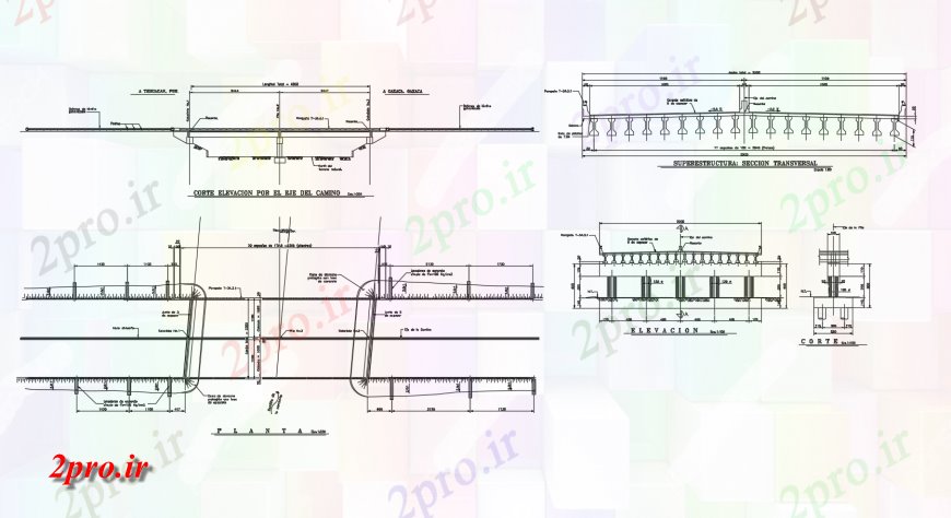 دانلود نقشه جزئیات ساخت پل طرح، نما و روبنا جزئیات مقطعی از پل طرحی  (کد123987)