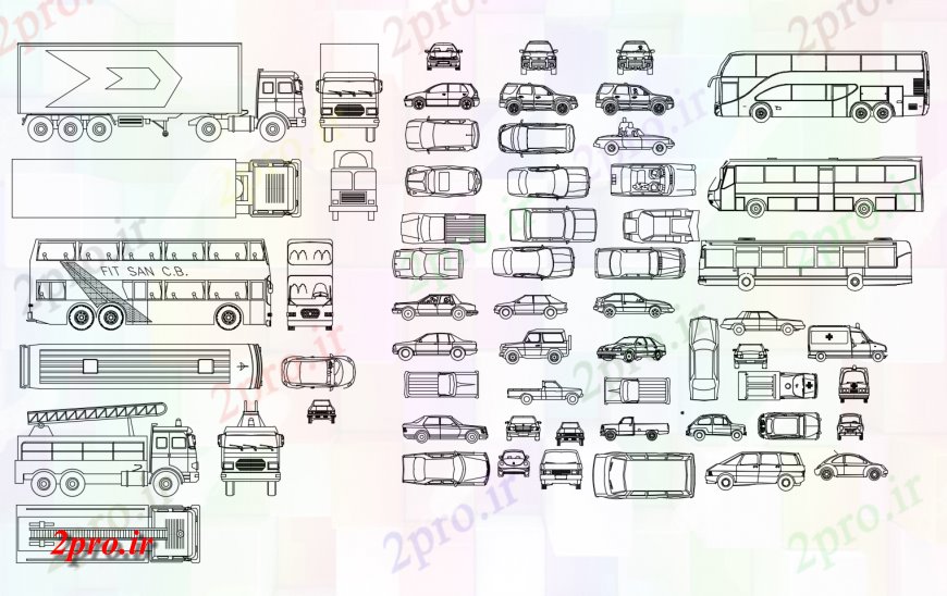 دانلود نقشه بلوک های حمل و نقل بلوک های مختلف حمل و نقل نمای  دو بعدی  (کد123994)