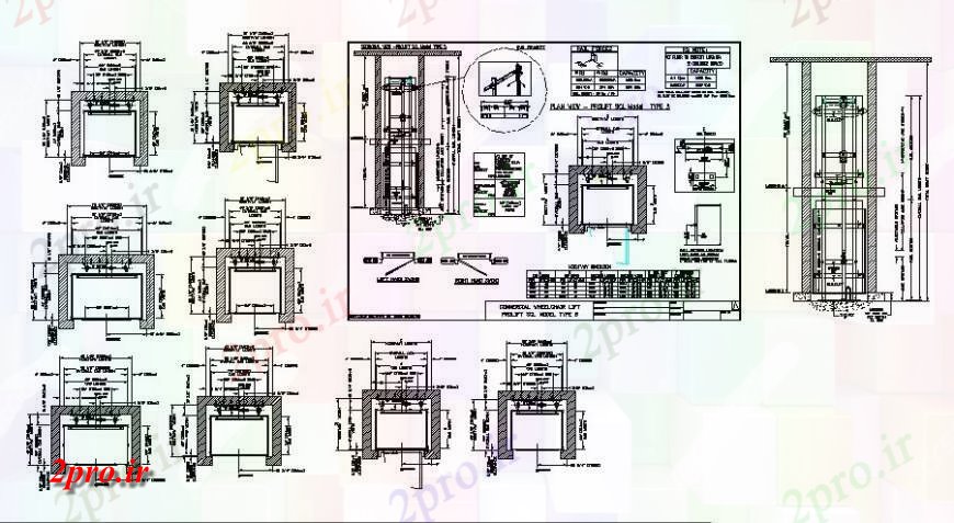 دانلود نقشه  جزئیات آسانسور و     بلوک  واحد مکانیکی  طرحی  (کد124093)