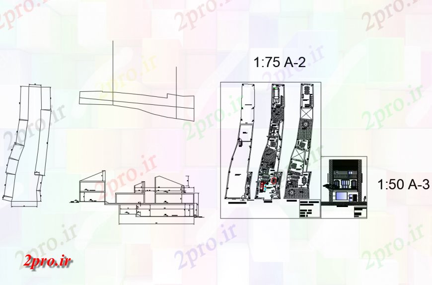 دانلود نقشه مسکونی ، ویلایی ، آپارتمان خانه اصلی نما، بخش، طرحی طبقه و خودکار جزئیات 7 در 34 متر (کد124150)