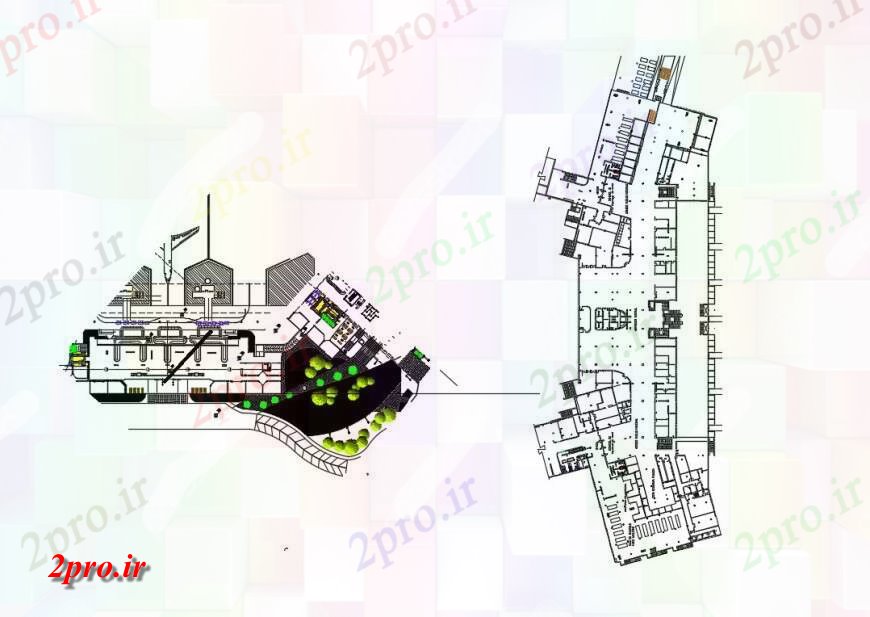 دانلود نقشه فرودگاه طرحی جزئیات از ساختمان ترمینال و باند  چیدمان  دو بعدی  اتوکد (کد124157)