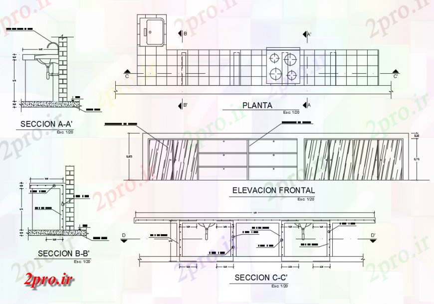 دانلود نقشه حمام مستر خانه بهداشتی نما، بخش و طرحی جزئیات (کد124163)