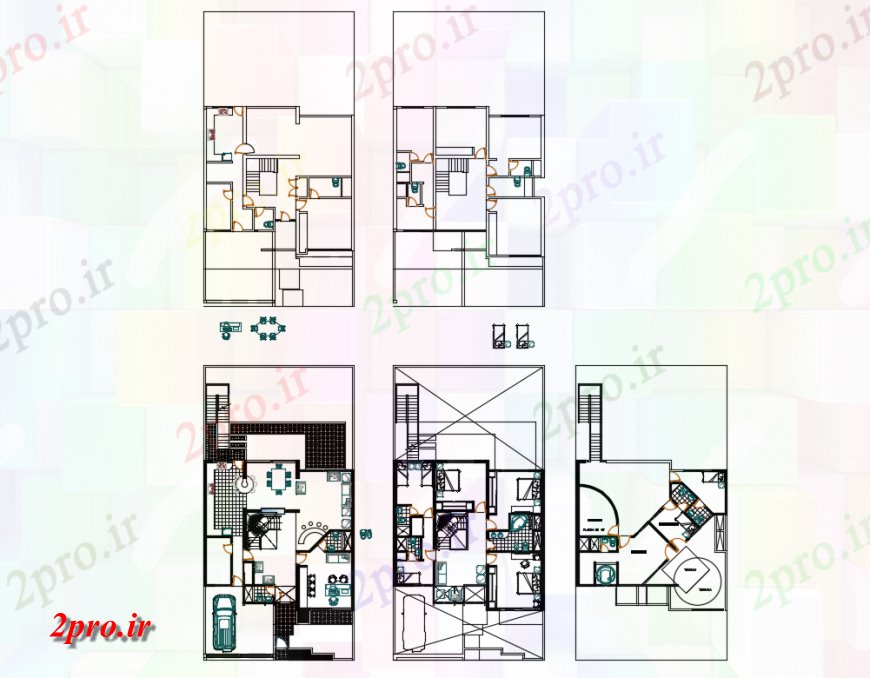 دانلود نقشه مسکونی ، ویلایی ، آپارتمان سه سطح کف خانه طرحی 12 در 12 متر (کد124182)