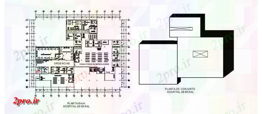 دانلود نقشه بیمارستان - درمانگاه - کلینیک طراحی جزئیات بیمارستان عمومی در اتوکد 58 در 72 متر (کد124224)