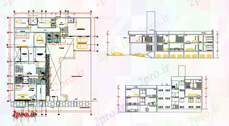 دانلود نقشه ساختمان اداری - تجاری - صنعتی تجاری طرحی ساختمان و نما طراحی 27 در 29 متر (کد124232)