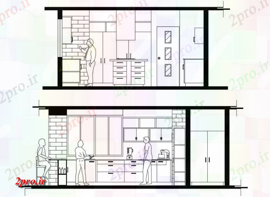 دانلود نقشه جزئیات طراحی ساخت آشپزخانه جزئیات بخشی از آشپزخانه بلوک 5 در 8 متر (کد124240)