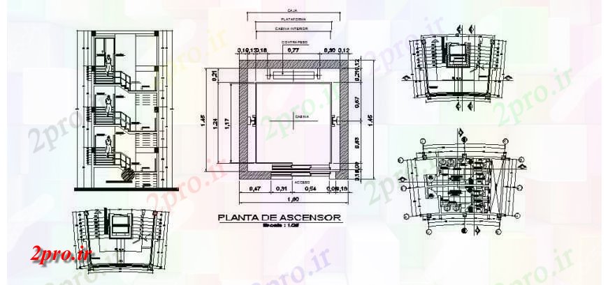 دانلود نقشه  جزئیات آسانسور و    و پله  طراحی  اتوکد (کد124245)
