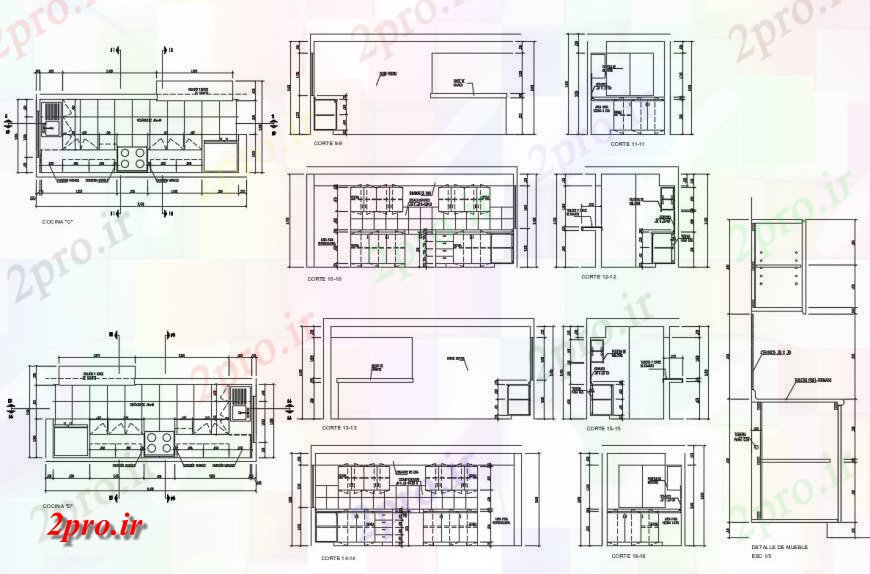 دانلود نقشه جزئیات طراحی ساخت آشپزخانه بخش های مختلف آشپزخانه  طرحی  (کد124247)