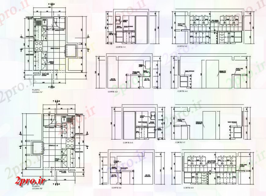 دانلود نقشه جزئیات طراحی ساخت آشپزخانه بخش ها و طرحی آشپزخانه   (کد124249)