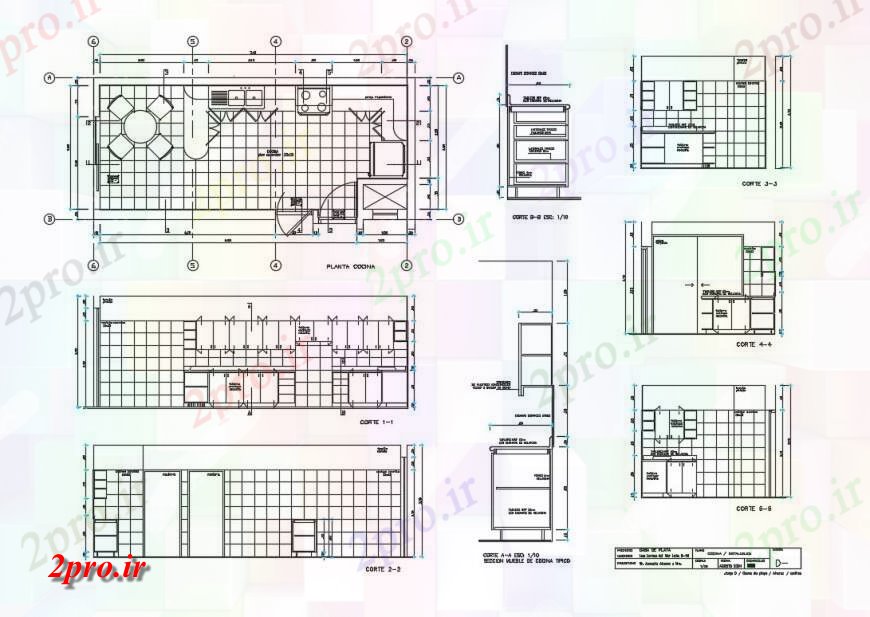 دانلود نقشه جزئیات طراحی ساخت آشپزخانه بخش و طرحی جزئیات از آشپزخانه  چیدمان  دو بعدی   (کد124263)