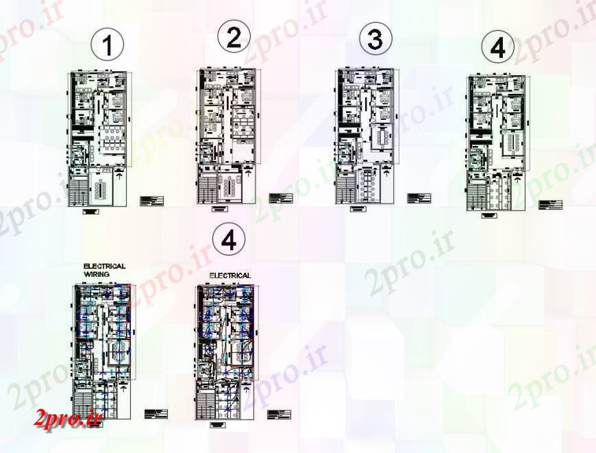 دانلود نقشه جزئیات و فضای داخلی شرکت طرحی طبقه از ساختمان اداری و اتصالات الکتریکی دو بعدی 10 در 23 متر (کد124277)