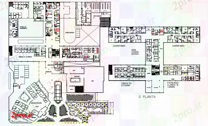 دانلود نقشه بیمارستان - درمانگاه - کلینیک جزئیات بیمارستان چند متخصص 142 در 226 متر (کد124278)