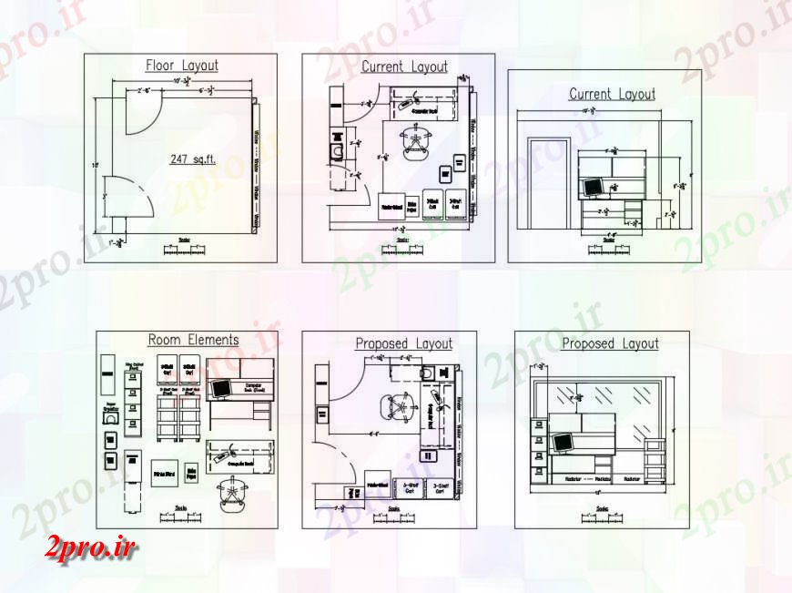 دانلود نقشه جزئیات و فضای داخلی شرکت  اتاق اداری با مبلمان جزئیات دو بعدی   نظر  (کد124297)