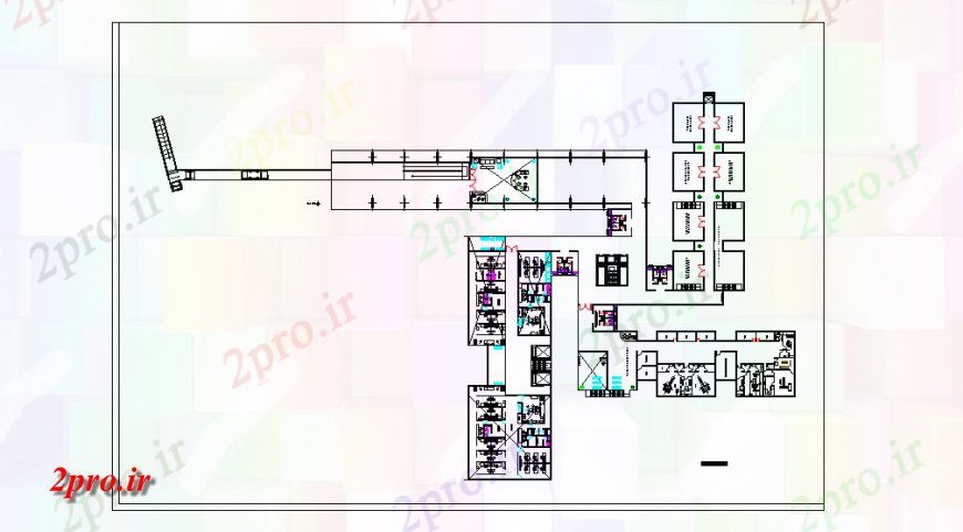 دانلود نقشه بیمارستان - درمانگاه - کلینیک طراحی بیمارستان طبقه دراز کردن 52 در 47 متر (کد124301)