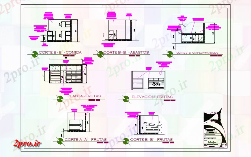 دانلود نقشه آشپزخانه جزئیات مبلمان خانگی با ابعاد و طراحی (کد124313)