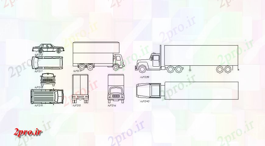 دانلود نقشه بلوک های حمل و نقل کامیون و ماشین بلوک های متعدد  (کد124321)