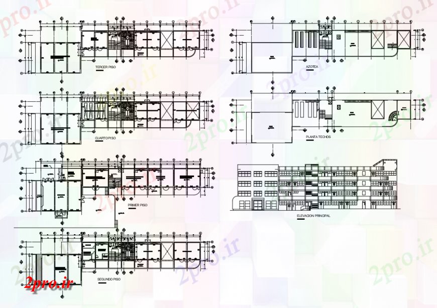 دانلود نقشه ساختمان اداری - تجاری - صنعتی ساختمان شرکت اصلی نما، طرحی طبقه و خودکار جزئیات 14 در 52 متر (کد124348)