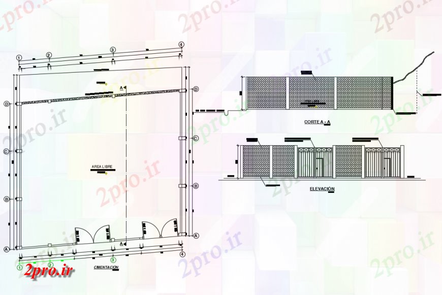 دانلود نقشه طراحی جزئیات ساختار گیت با نما حصار، بخش و طرحی های  جزئیات طراحی  (کد124415)